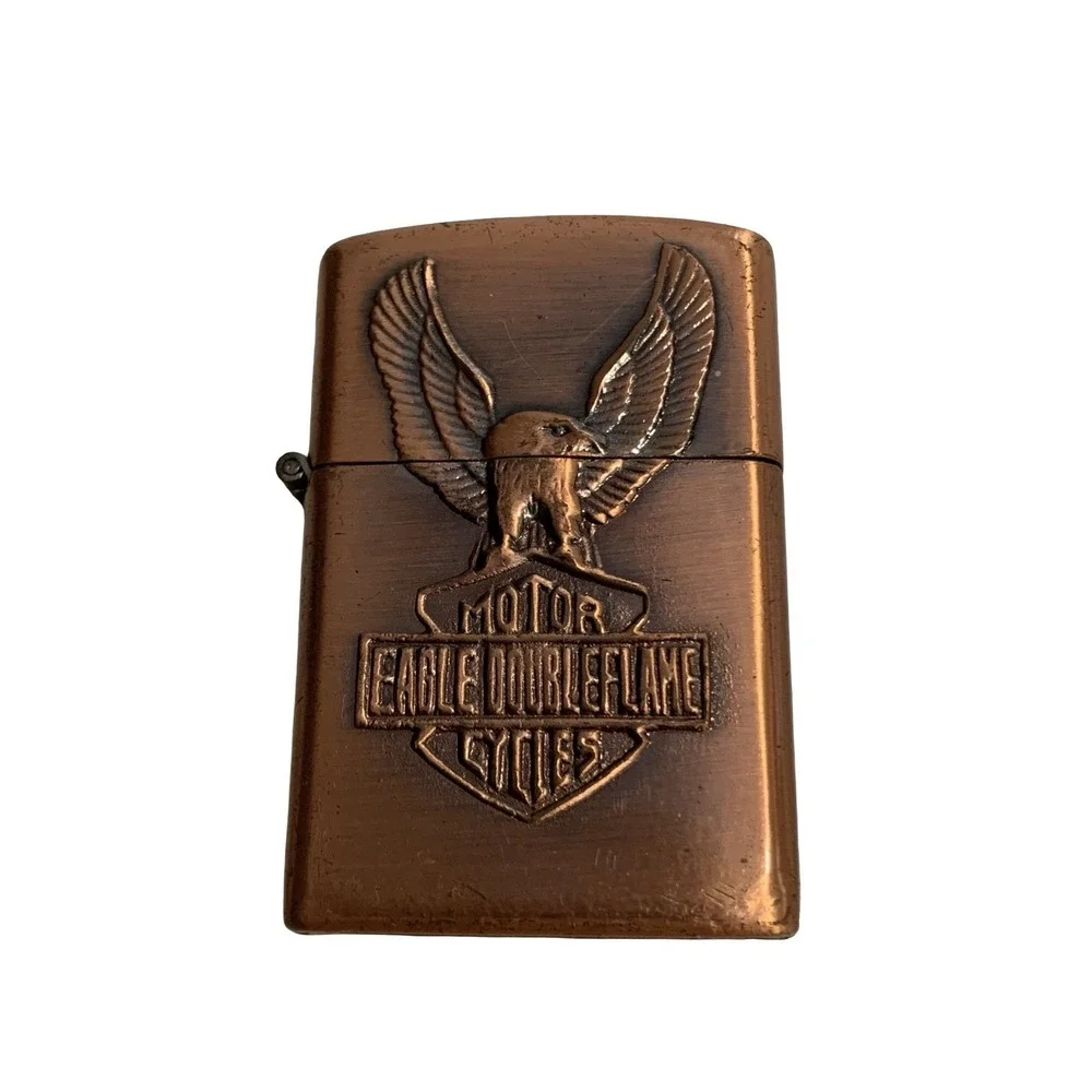 Motor Eagle Double Flame Butane Lighter Bronze Embossed Eagle Flip-Top